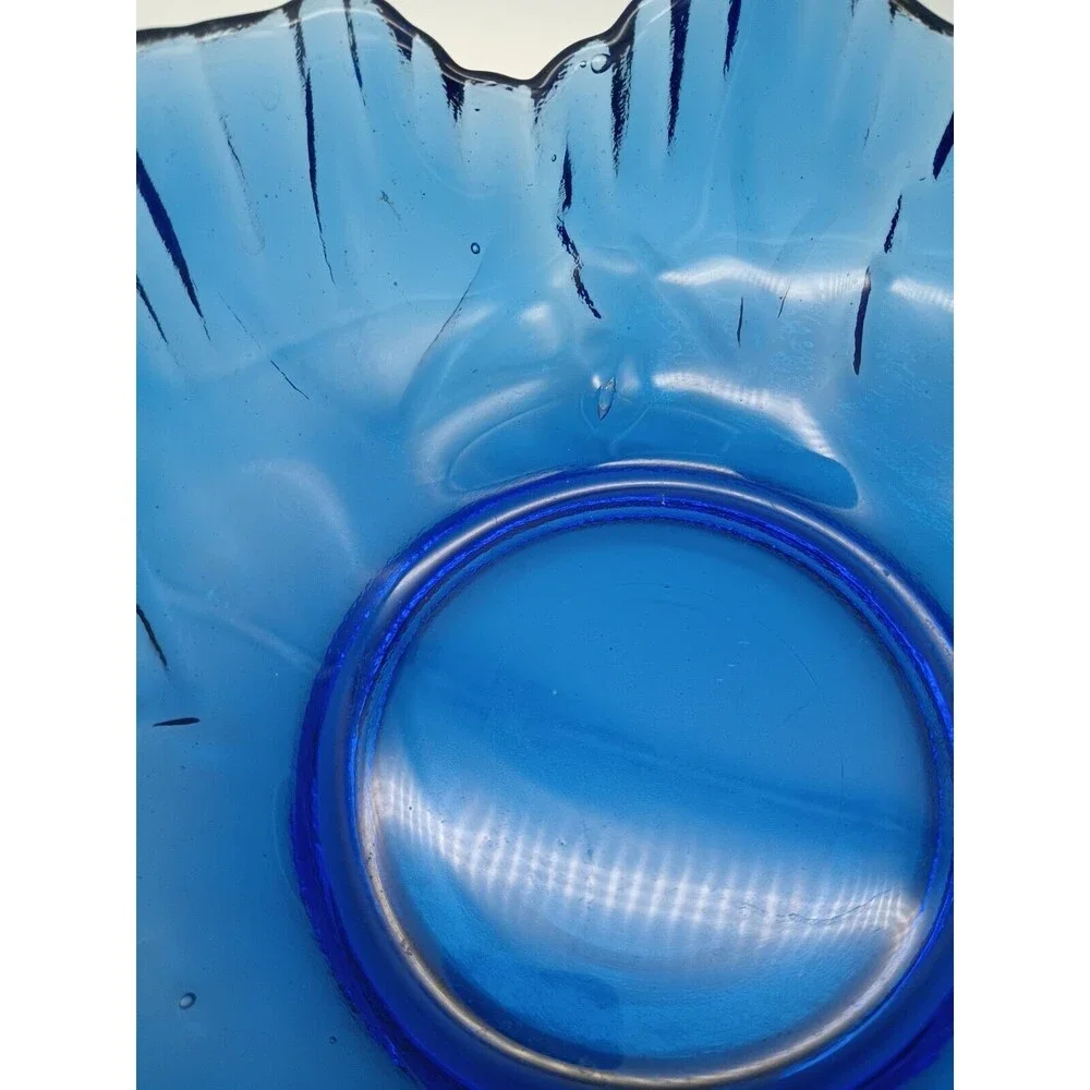 Cobalt Blue Recycled Art Glass Bowl Centerpiece Arrows Leaf